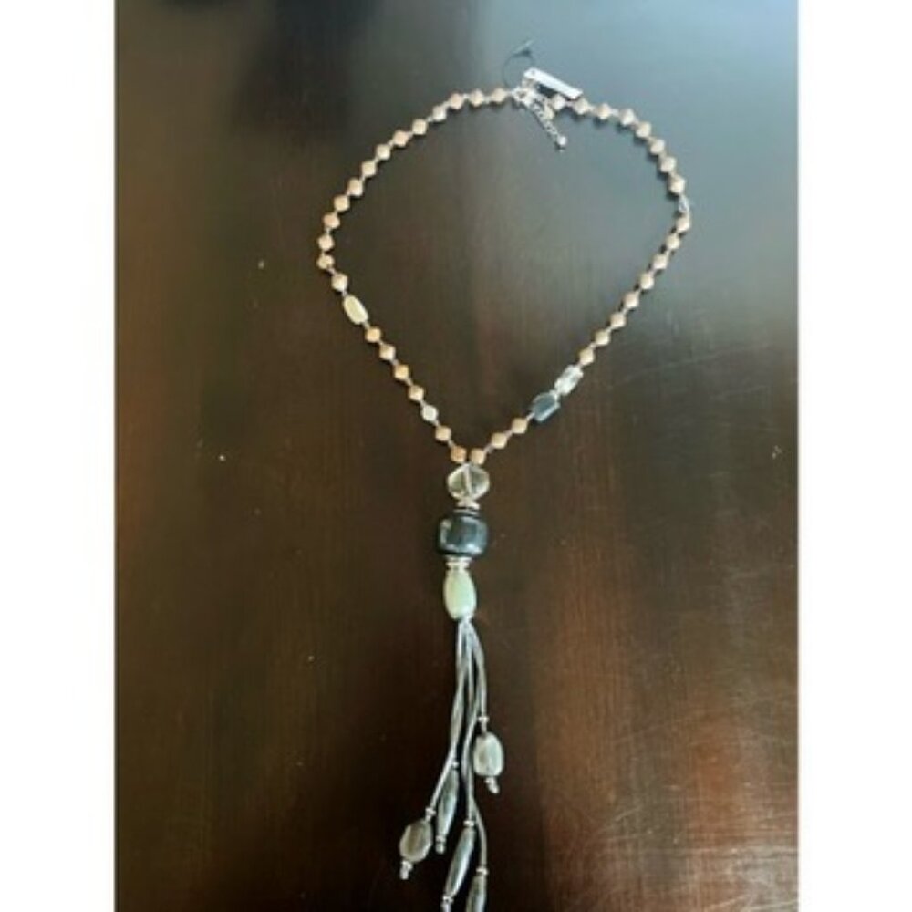 Chico’s Cinda Tassel Necklace Silver Brown Boho Statement Jewelry NWT